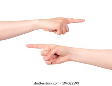 Two Hands Pointing With Index Finger On White Background