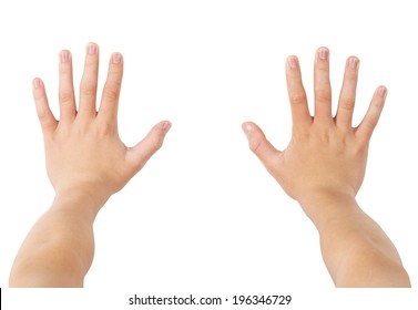 Two Hands Pushing Forward, Isolated On White, Clipping Path