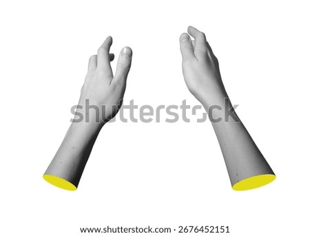 Two hands reaching forward with open expressive gesture. Outstretched arms creating posture of offering, connection, communication and symbolic interaction. Isolated on white background.