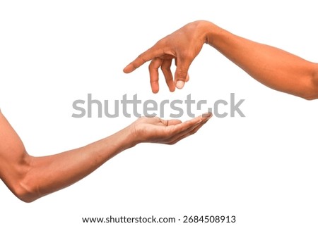 Two hands reaching out, offering help or connection on a white background