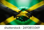 Two hands shaking, symbolizing partnership and agreement, overlaid with the jamaican flag colors, New York City, 23 October 2025