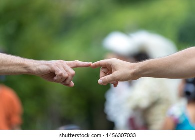 Two Hands Touching, Two Men Touch Their Finger, Concept The Global Gender Gap