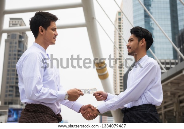 Two Handsome Burmese Myanmar Businessmen Longyi Stock Photo Edit Now 1334079467