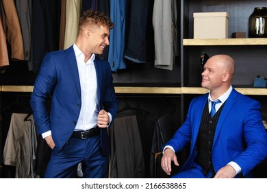 Two Handsome Guys. Young Gay Couple In The Store Buy Clothes.	