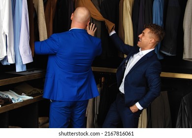 Two Handsome Guys. Young Gay Couple In The Store Buy Clothes.	