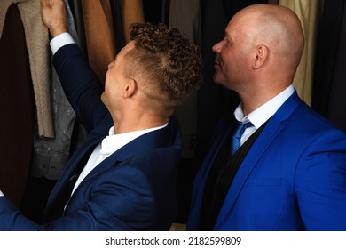 Two Handsome Guys. Young Gay Couple In The Store Buy Clothes.	