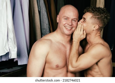 Two Handsome Guys. Young Gay Couple In The Store Buy Clothes.	