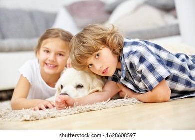 Boy Girl Playing Golden Retriever Dog Stock Photo 419121049 | Shutterstock