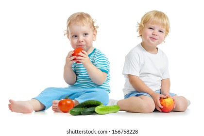 Two Happy Kids Eating Healthy Food Stock Photo 156758228 | Shutterstock