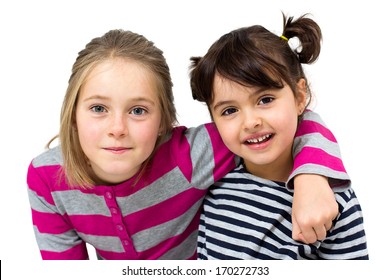 Two Happy Little Girls Isolated On White