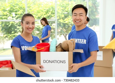 Two Happy Teen Volunteers Holding Donation Stock Photo 730482433 ...