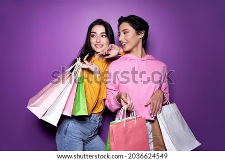 Similar – pink paper bags for shopping, inside the Christmas mask