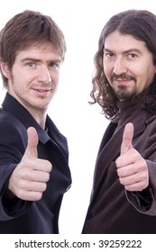 Two Happy Young Business Men Tumbs Up On White Background