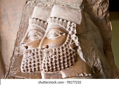 Two heads, Ancient bas-reliefs of Persepolis, Iran