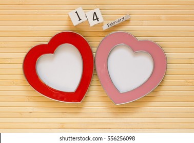 two heart frames with the date of Valentine's day
