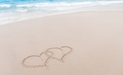 Two Hearts Drawn In The Sand At The Beach