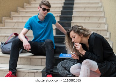 Two Highschool Friends Smoking Weed And Doing Cocain On The School Grounds.