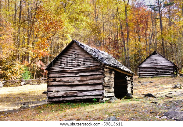 Two Historic Log Cabins Smoky Mountain Stock Photo Edit Now 59813611