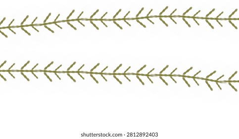 Two horizontal parallel lines of decorative olive green stitched embroidery patterns isolated on a white background.