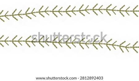 Two horizontal parallel lines of decorative olive green stitched embroidery patterns isolated on a white background.