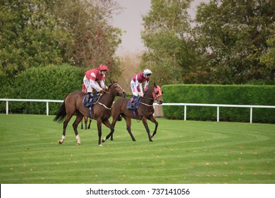 Two Horses Finishing The 3.30 Race At Windsor Racecourse On MONDAY 16 OCTOBER 2017