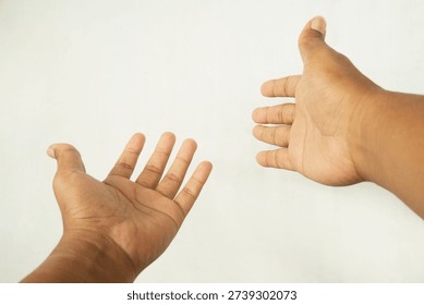 Two Human Hands Facing Each Other on White Background
