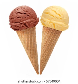 Two Ice Cream Cones On White Background