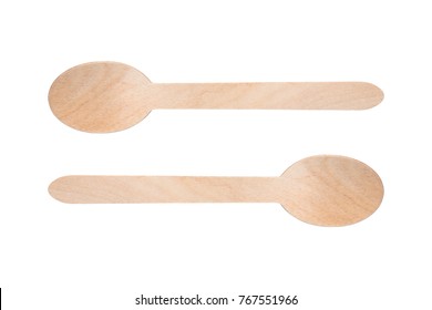 Two Ice Cream Wooden Spoon Isolated On White.