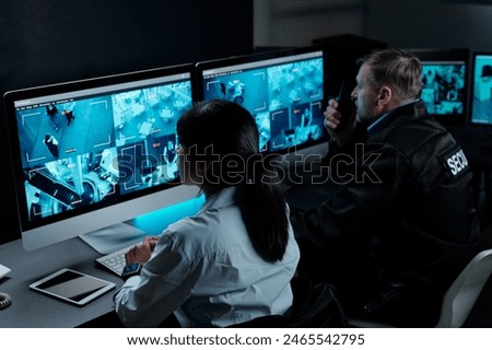 Image, Stock Photo Two surveillance cameras on the corner of a house