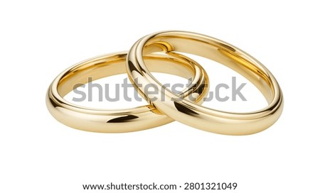 Two interlocking polished yellow gold wedding bands