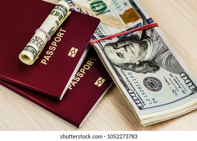 Two International Passport On Us Dollars Background