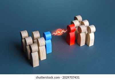 Two irreconcilable people groups. Rivalry and competition. Conflict hostility, aggressiveness. Resolution and compromise through negotiations. Competing crime clans. Interethnic strife. Confrontation - Shutterstock ID 2029707431