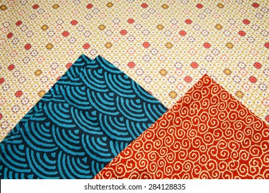 Two Japanese Fundoshi Fabric With Patterned Cotton Fabric Background