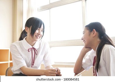 Two Japanese Middle School Girls Talking