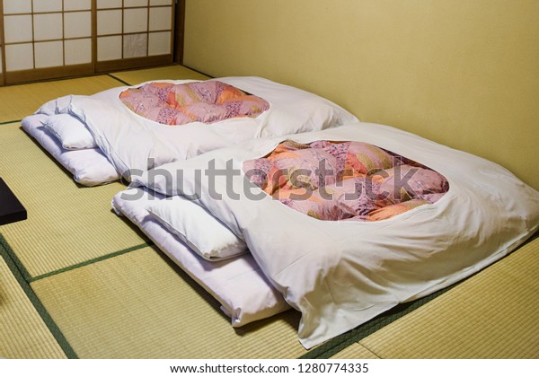 Two Japanese Traditional Beds On Tatami Stock Photo Edit Now