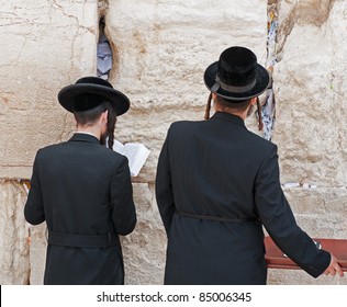 Two Jews At The Western Wall Of Mourning. Jerusalem. Israel.