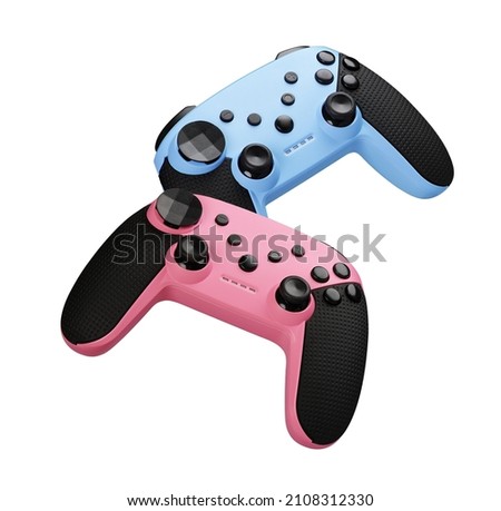 Two joystick gamepads. Videi game console controller isolated on white background.