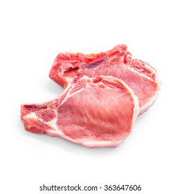 Two juicy pork chop isolated on white, top ciew