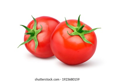 Two Juicy red tomatoes  isolated on white background.