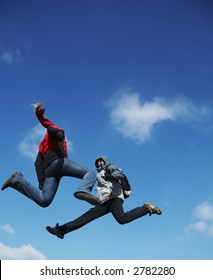 Two jumping teens
