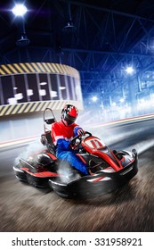 Two kart racers are racing on the grand track motion