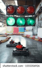 Two Kart Racers Starts Race, Green Traffic Light