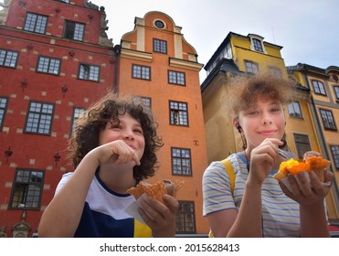 Two Kids Eating Ice Cream In Stockholm, Sweden, Gamla Stan, Stor Torget, Boy And Girl,  Funny, Teenagers, Travelling To Scandinavia, Scandinavian Life Style, Break, Fika, Relax, Pause, Fruits, Choco