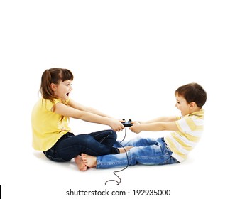 Two kids fighting. Isolated on white background 