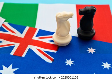 Two Knights Standing On Australian Flag And Italian Flag.