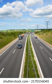 Two Lane Traffic. Traffic On A Two Lane Highway In Denmark.