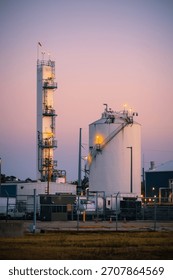 Two large container tanks in side the Liquid Hydrogen storage plant.