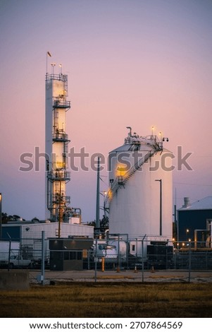 Two large container tanks in side the Liquid Hydrogen storage plant.