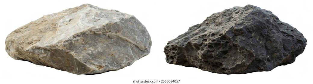 Two large rocks, one light and one dark.