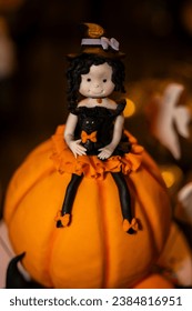 two layer decorative Halloween Pumpkin cake